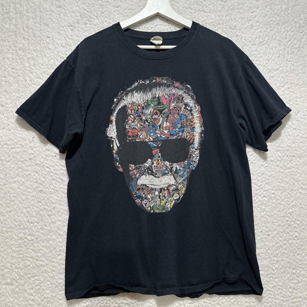 Marvel Stan Lee Face Compilation Character Black Short Sleeve Graphic T Shirt